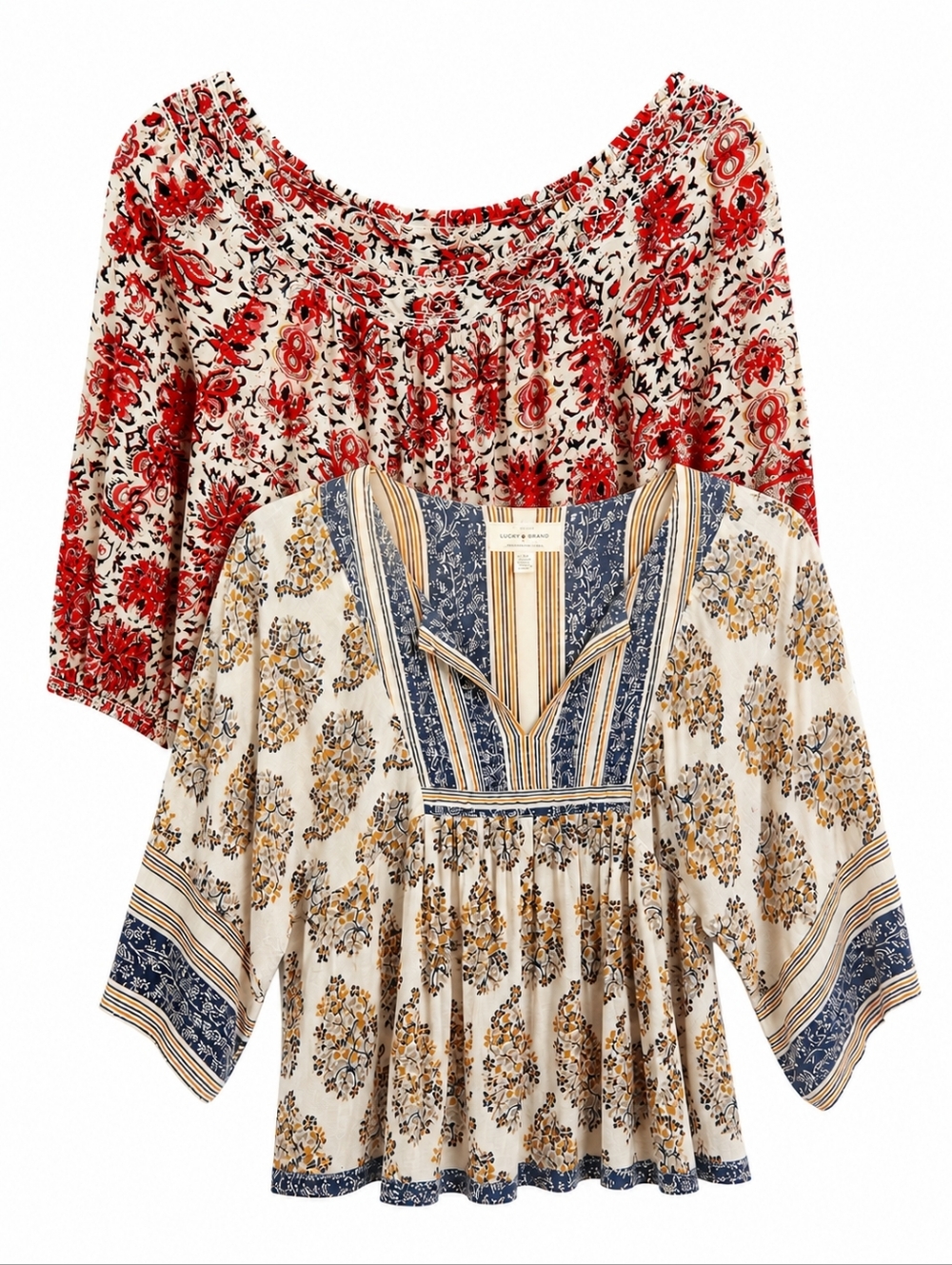 Lucky Brand Lot Of 2 Women's Floral Boho Tops Sz S Casual Festival Party Travel